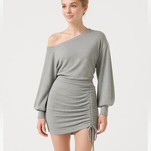 New cozy gray ruched casual dress soft comfortable grey XS asymmetrical Venus